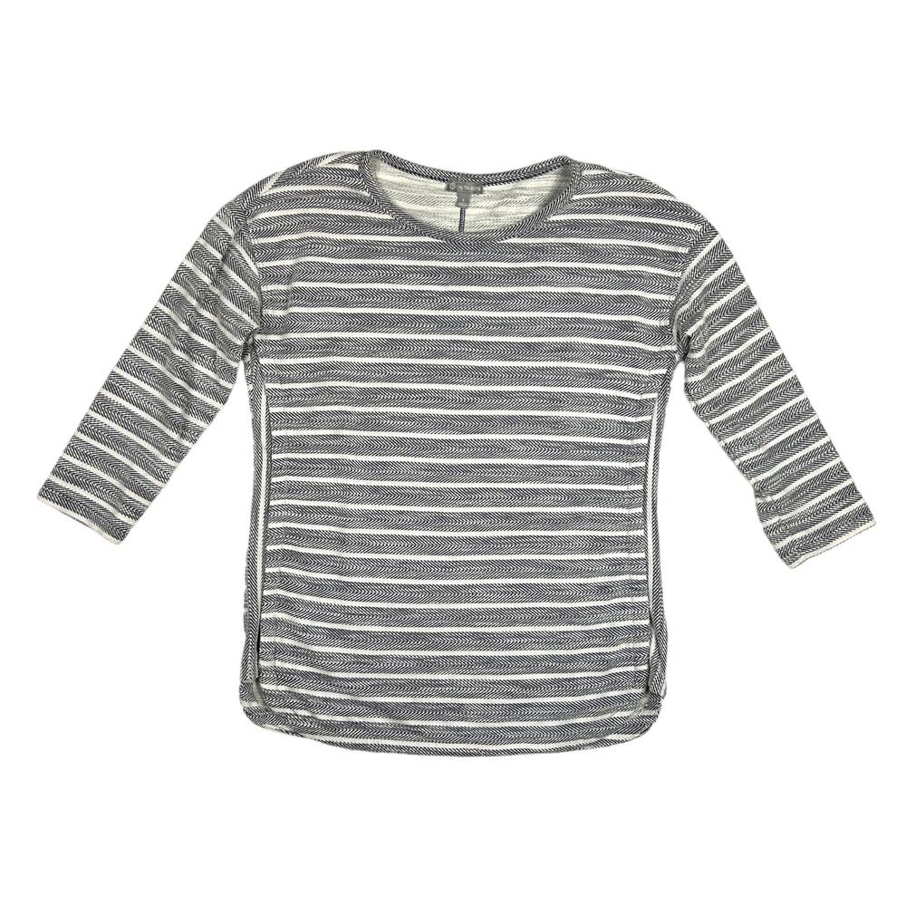 T BY TALBOTS Size S Striped Herringbone Terry Round Neck Top 3/4 Sleeve Black